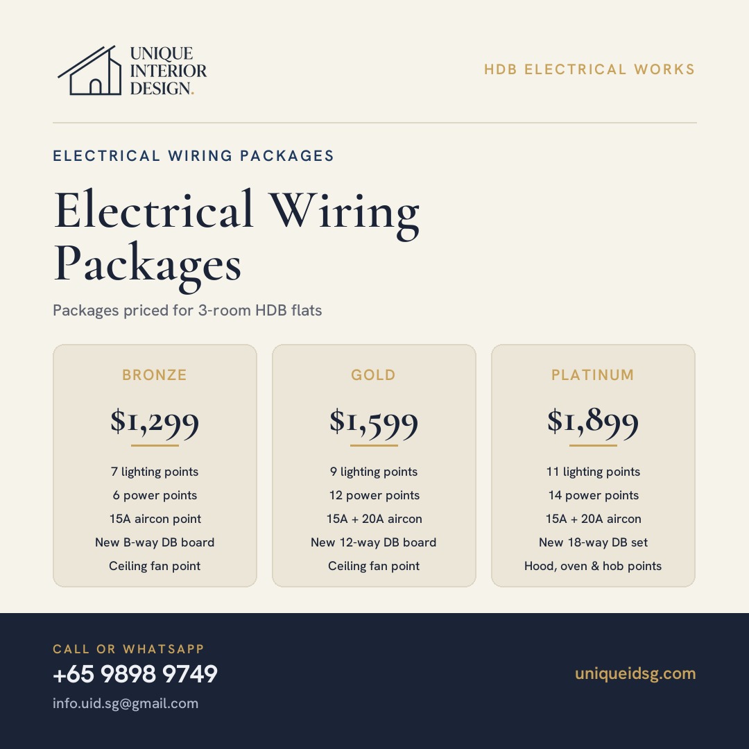 3-Room HDB Electrical Wiring Package Singapore | Rewiring