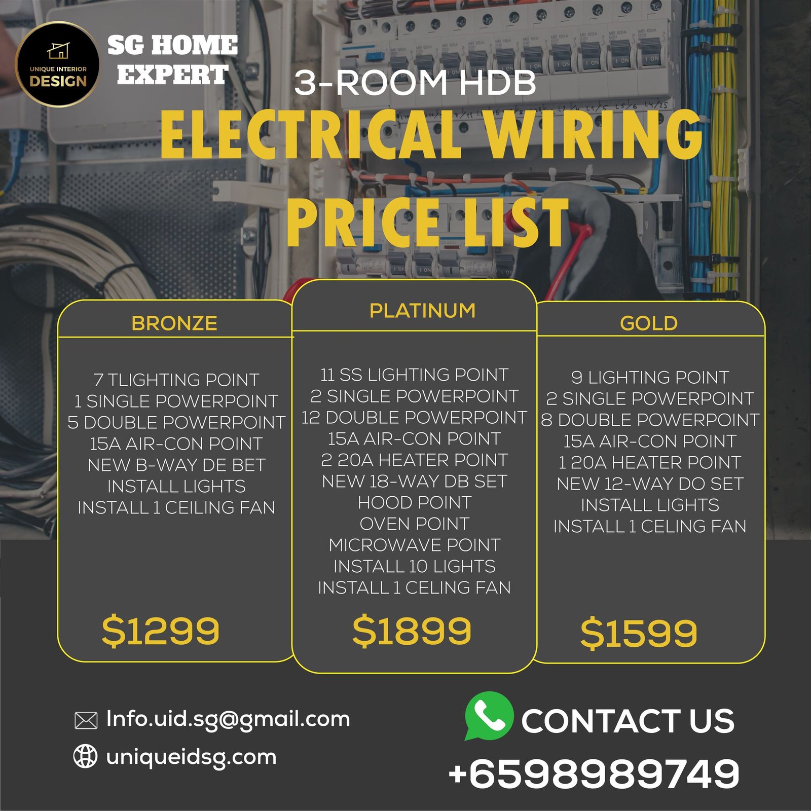 3-Room HDB Electrical Wiring Packages in Singapore – Safe, Neat & Affordable